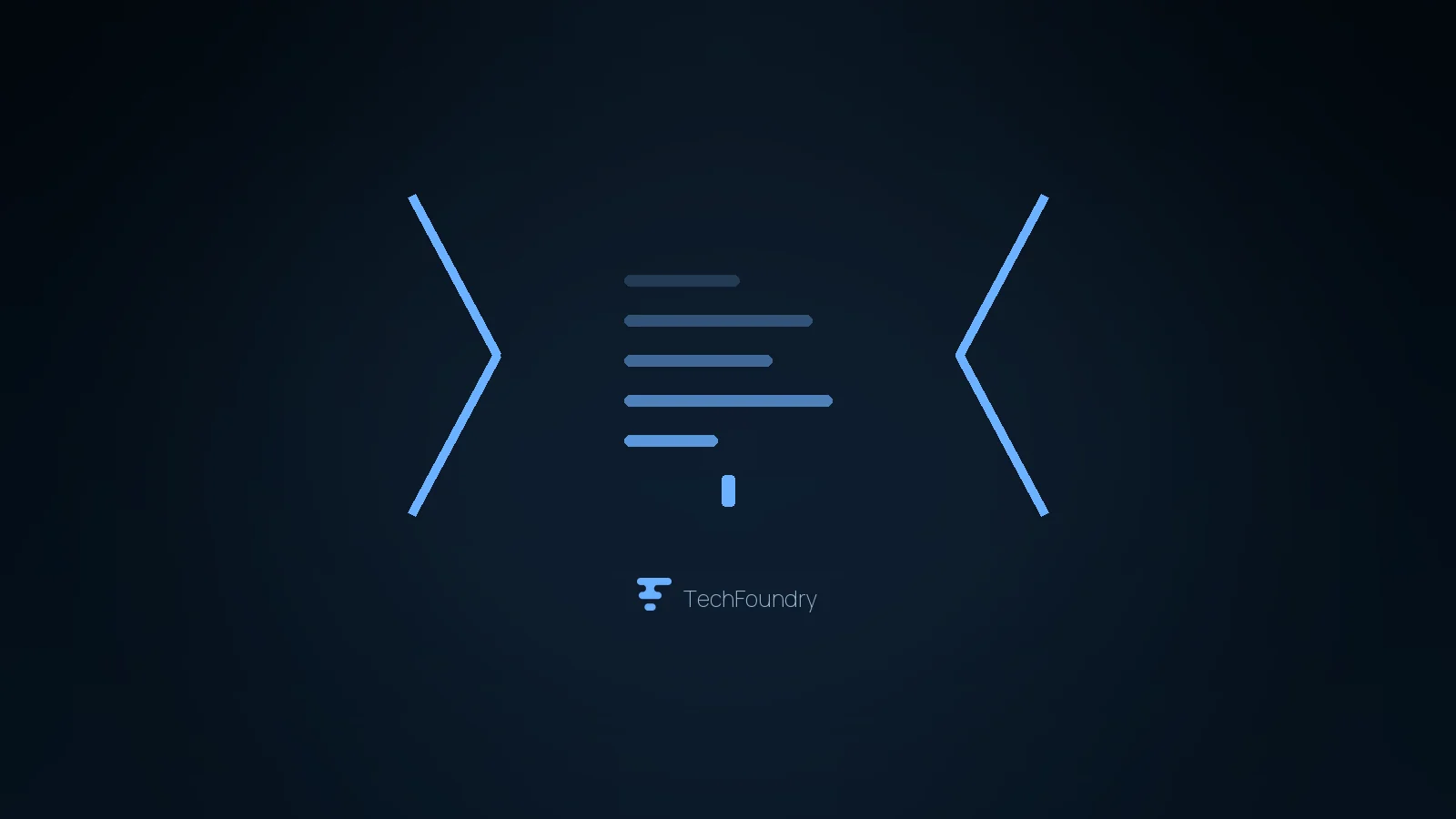 Angle brackets around generated lines of code, drawn on the dark TechFoundry field